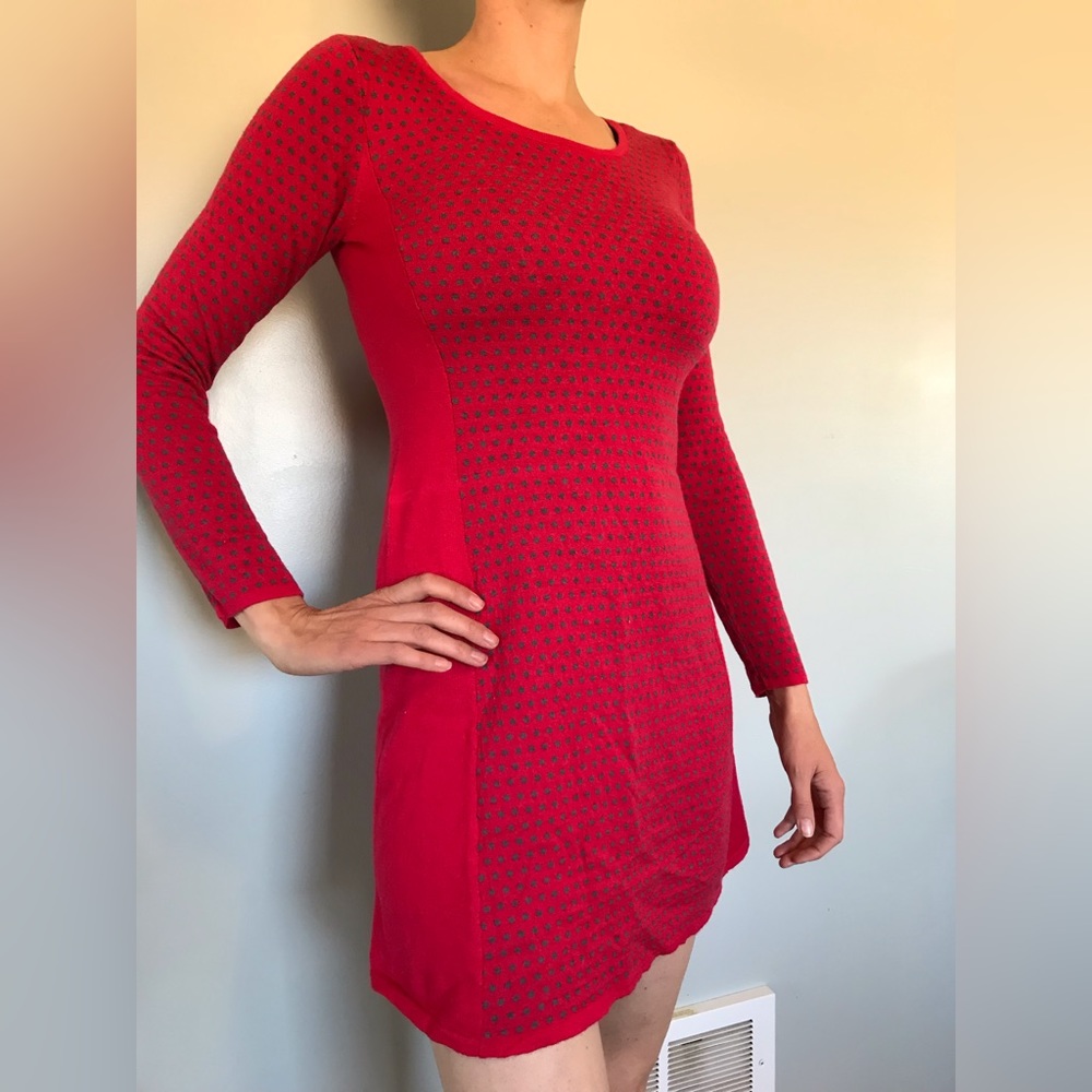 Krimson Klover Merino Wool Pink and Grey Polka Dot Dress